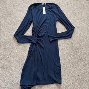 Michael Stars‎ NWT Marina Ruched Long Sleeve Mini Dress Womens L Blue Ribbed